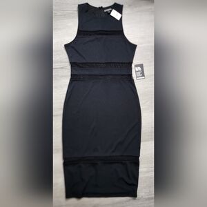 NWT Express Black Mesh Cutout Bodycon Midi Dress Medium Sleeveless Party SEXY